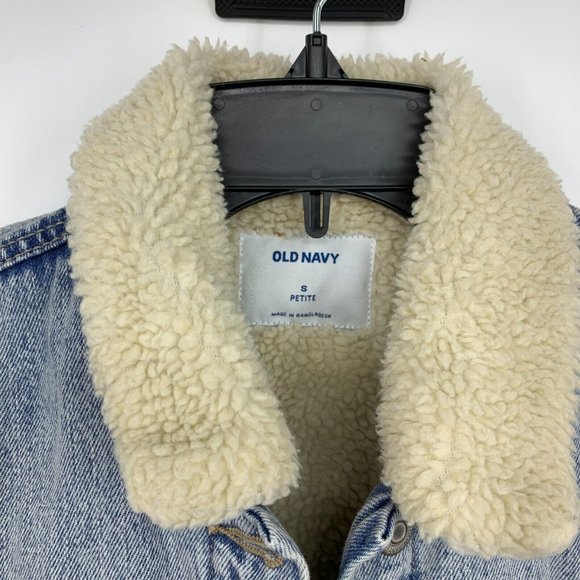 Old Navy Denim Jacket Sherpa Lined Button Light Blue Jean - Picture 3 of 11